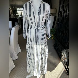 Zara blue and white button up shirt dress